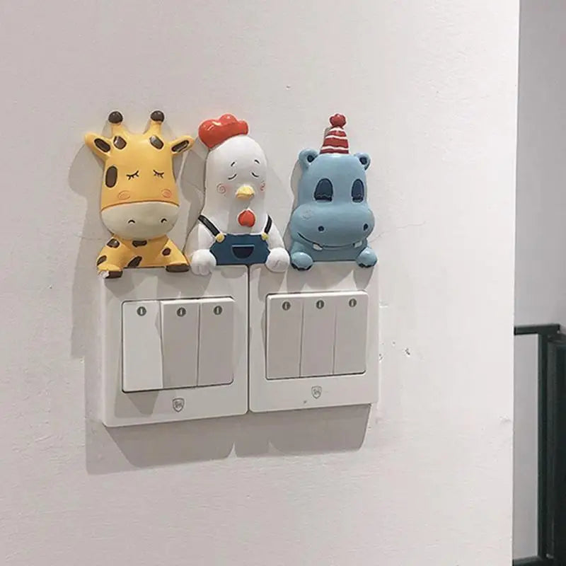 Switch Cartoon Sticker 3D Hippo Giraffe Wall Sticker Living Room Bedroom Household Light Switch Decoration Animals Stickers