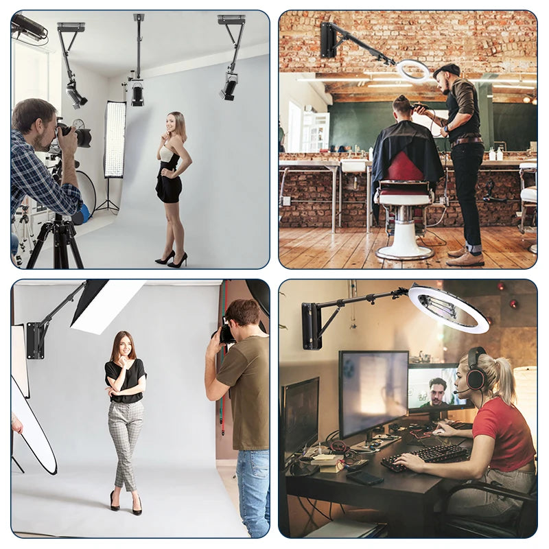 22" LED Ring Light, With 54"/69"Wall Mount Triangle Boom Arm Wireless Remote, Adjustable 3000-6500k Color Temperature Light Kit