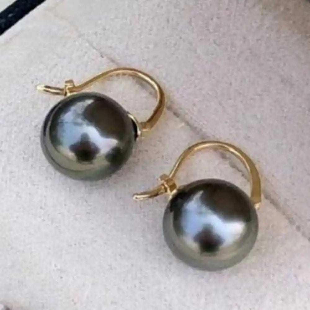 Highlights 16MM Black Shell Pearl Earrings 18K Thanksgiving Aquaculture Accessories  Mother's Day Christmas Easter Diy