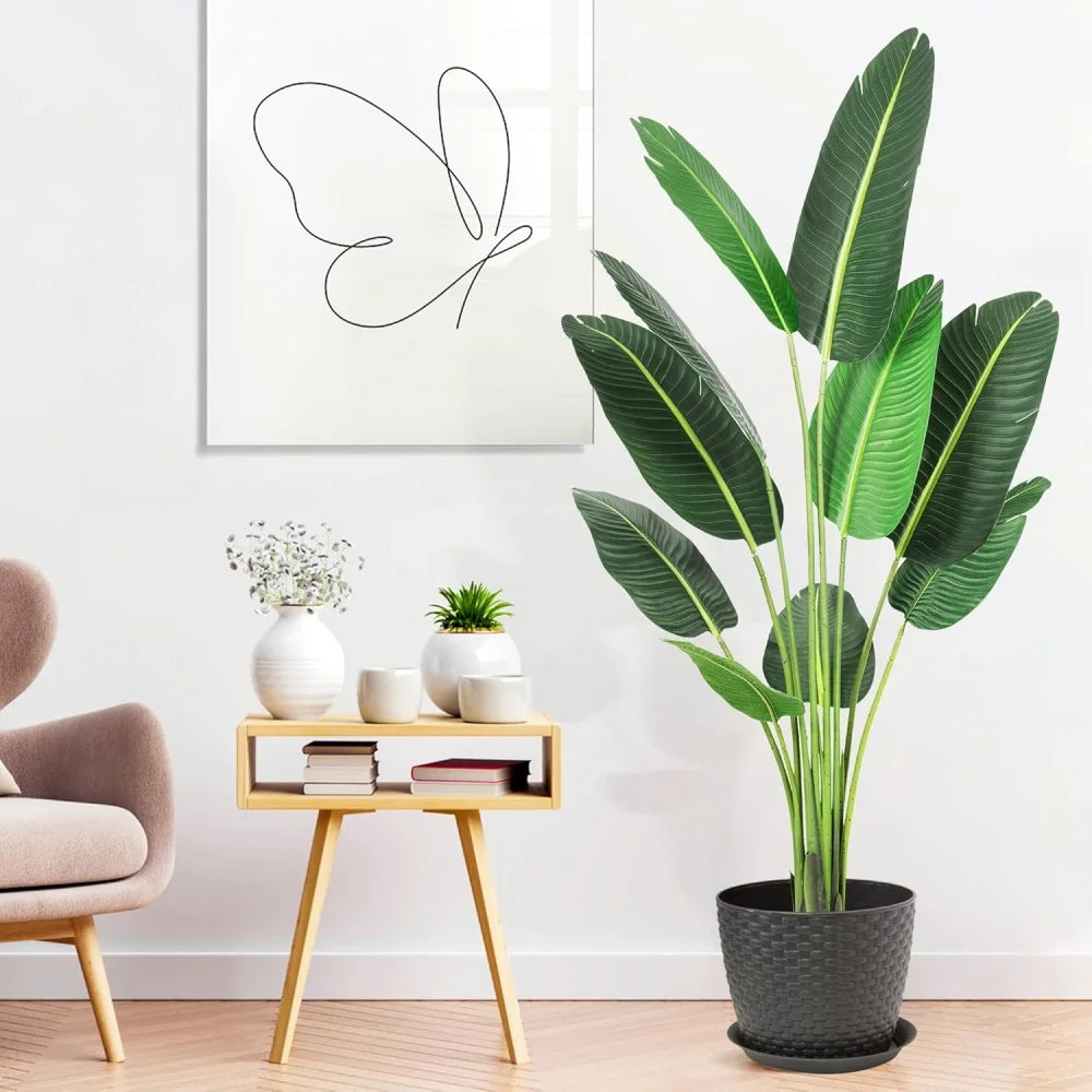 4/5 Ft Artificial Tree Bird of Paradise with 8/10 Trunks 48/60 inch Faux Plant Fake Banana Tree Plant with Pot for Home Decor