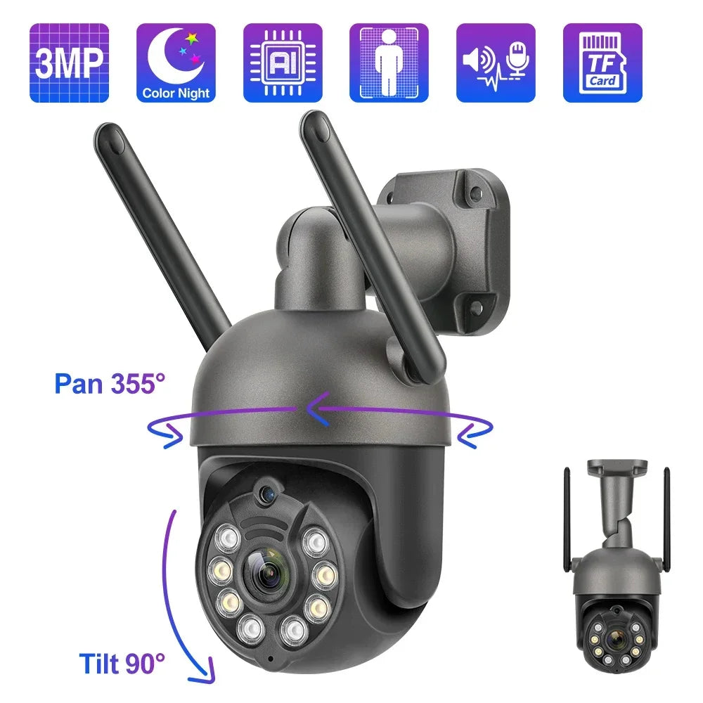 Techage 3MP PTZ WiFi IP Camera Outdoor Speed Dome Wireless Camera Auto Tracking AI Human Detection Color Night Vision P2P Audio