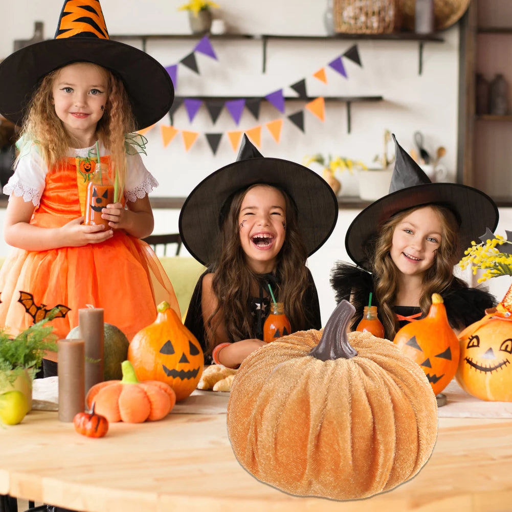 1pcs Small Velvet Pumpkins Faux Fabric Foam Pumpkin For Thanksgiving Halloween Decor Pumpkins Table Centerpiece For Wedding Deco