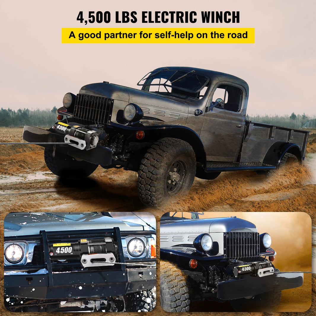 VEVOR 4500LBS 12V Electric Winch for 4X4 42.6FT Syntheic Car Trailer Ropes Towing Strap With Wireless Control ATV Truck Off Road