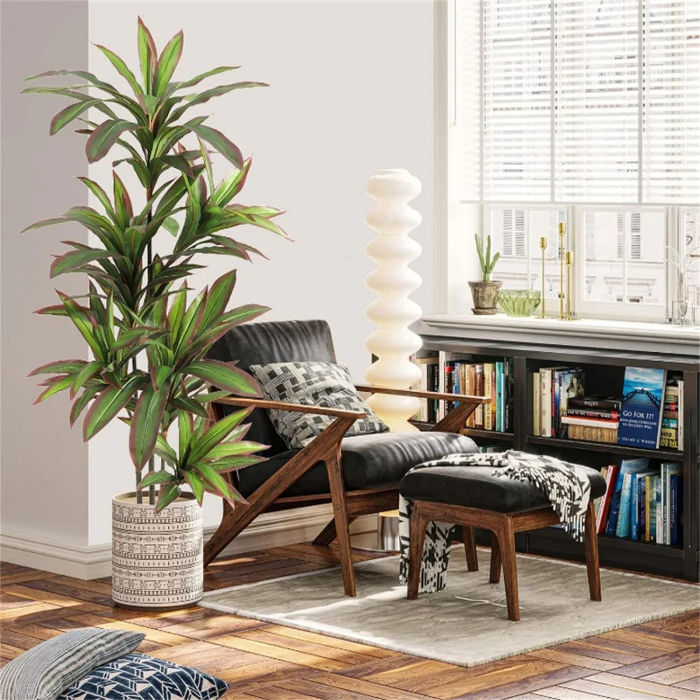 Artificial Dracaena Plant 4ft/5ft Tall Decorative Fake Tree in Pot with Trunks and Realistic Leaves for House Garden