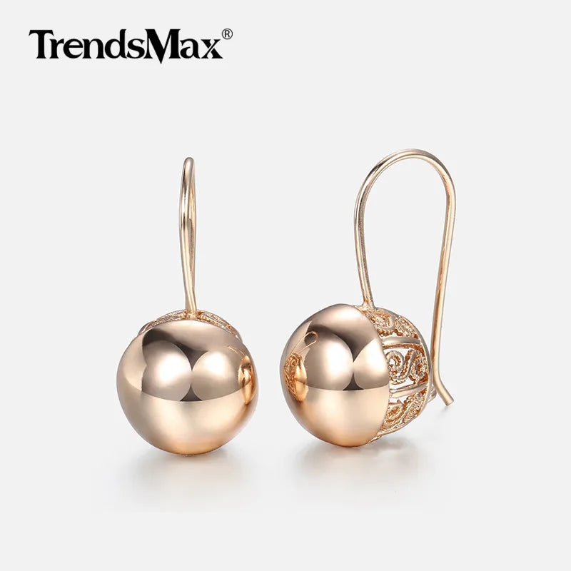 Cut Out Ball Earrings For Women Girls 585 Rose Gold Color Woman Zircon Dangle Earrings Wedding Party Exquisite Jewelry Gifts