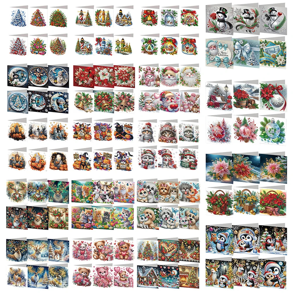 6PCS DIY Xmas Designs Rhinestone Diamond Art Mosaic Postcards Diamond Art Handmade Cards Thank You Cards and Holiday Blessings