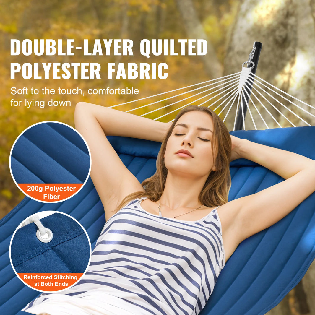 SucceBuy Two Person Hammock with Stand Included Double Hammock with Curved Spreader Bar and Detachable Pillow and Portable Bag