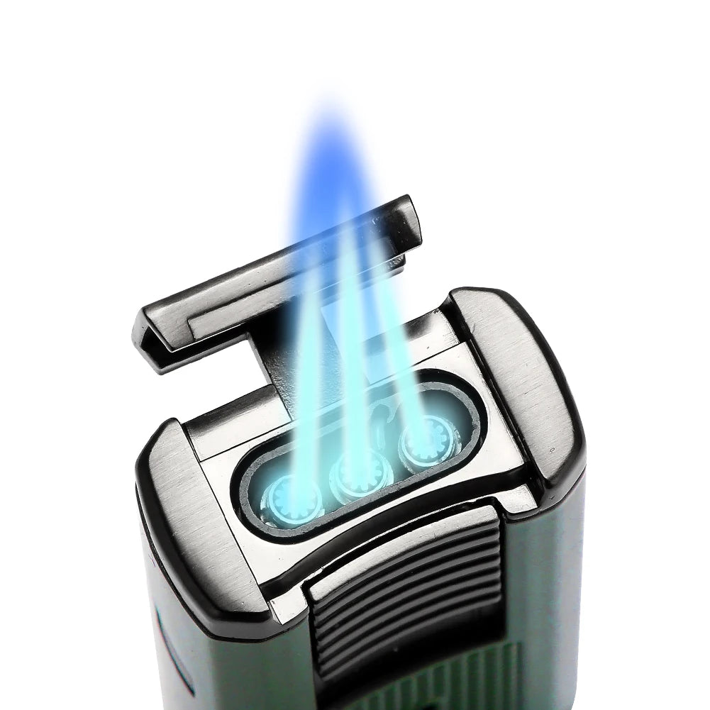 LUBINSKI Lighter Cigar Needles Dredge Picker Metal Butane Gas Torch 3 Blue Flame Cigar Lighters With Punch