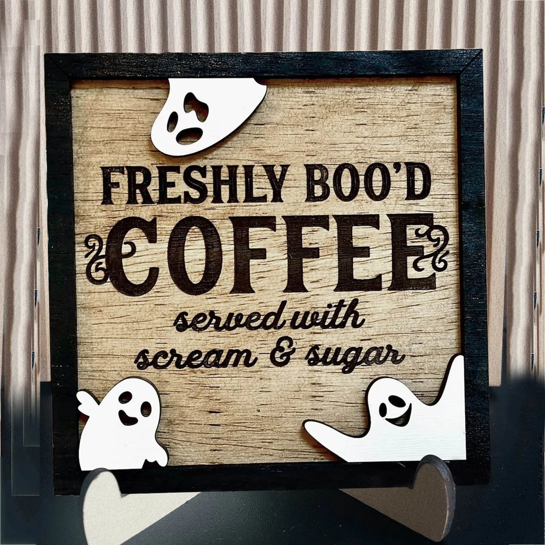 Fresh Ghostly Coffee Sign Tabletop Ornament Halloween Ornament Coffee Sign Halloween Kitchen Decoration With Bracket DecoraçãO
