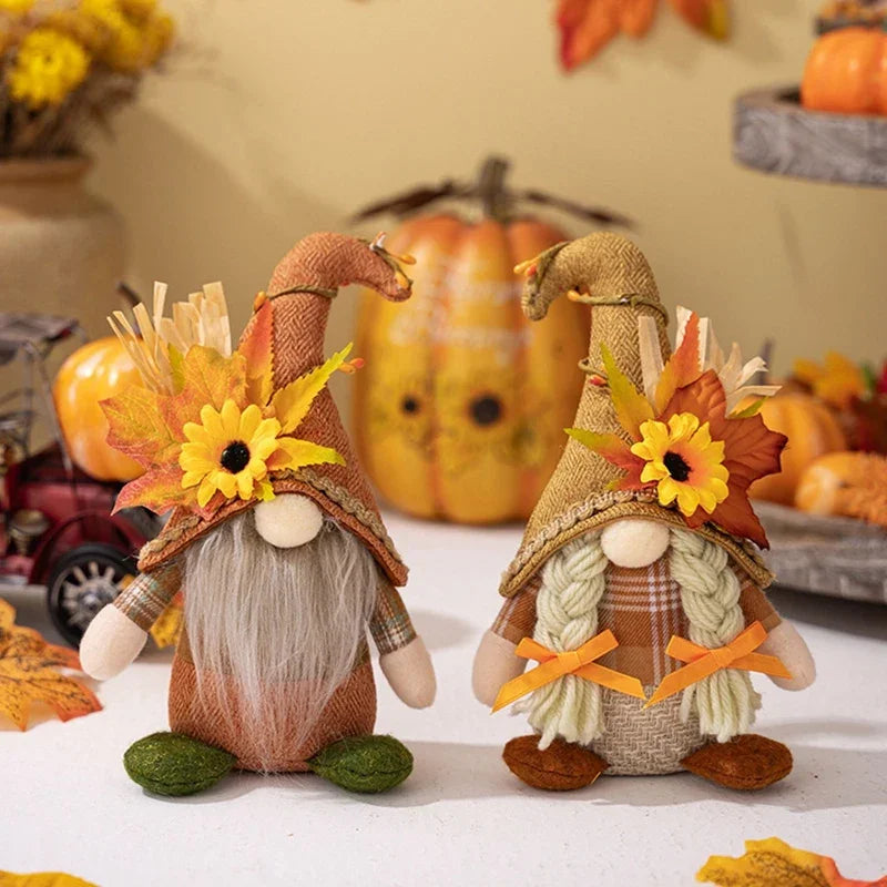 Fall Gnome Handmade Maple Leaf Sunflower Dwarf Doll Swedish Dwarf Home Autumn Thanksgiving Day Christmas Decoration *