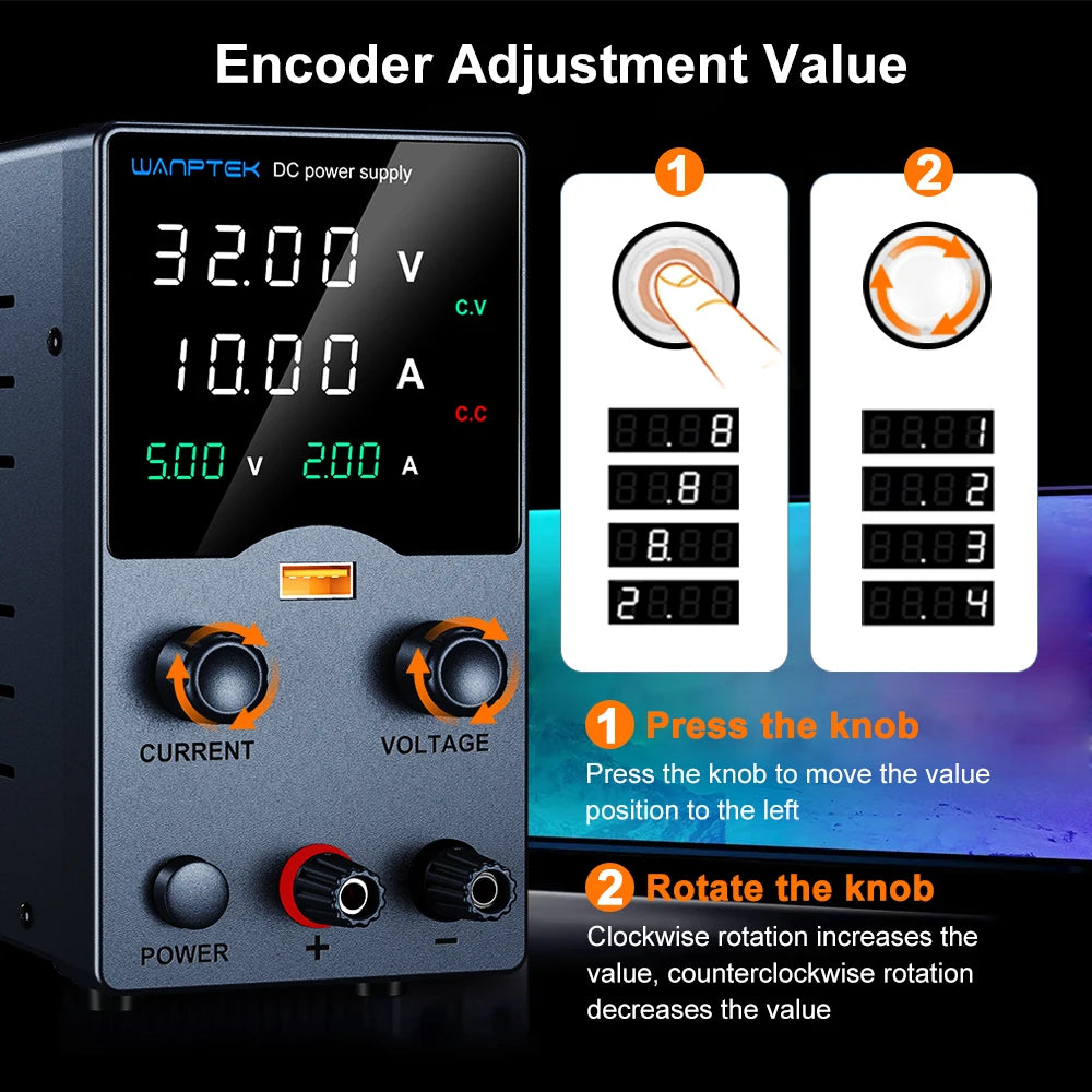 Wanptek Laboratory Power Supply Adjustable 30V 5A 10A 60V 5A 120V 3A with USB Output Display Bench DC Power Supply