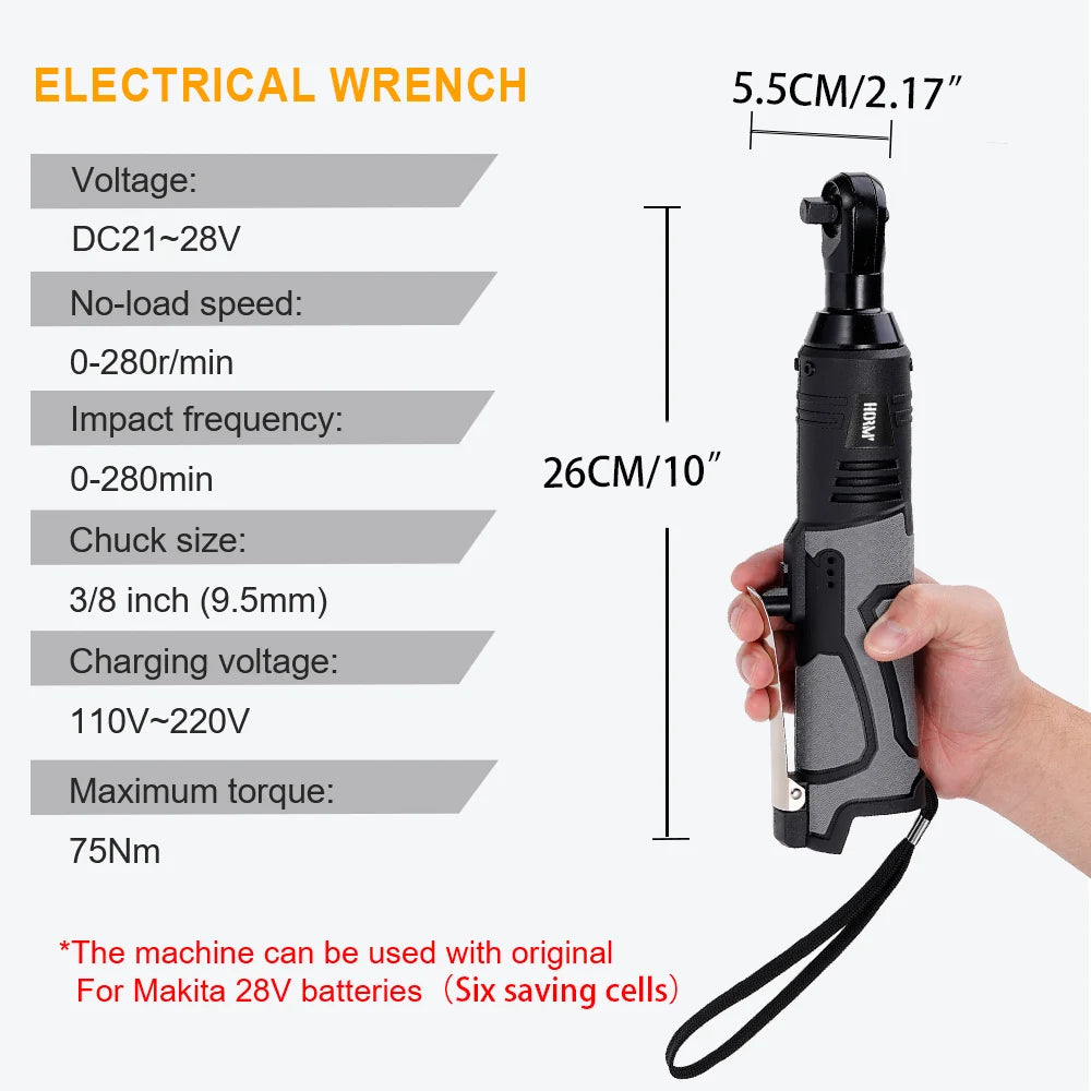 28V Cordless Electric Wrench 3/8 Ratchet Wrench set 75N.m Angle Drill Screwdriver to Removal Screw Nut Car Repair Tool Battery