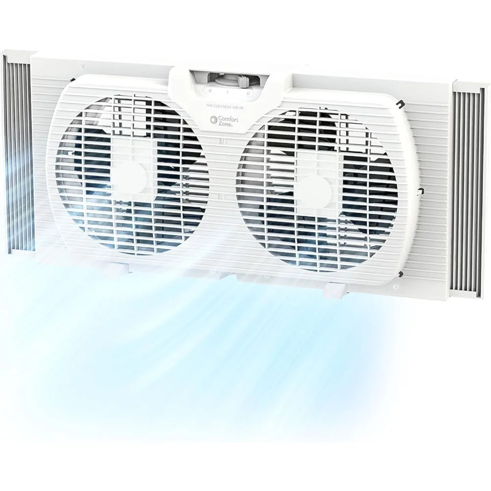 Twin Window Fan with Reversible Airflow Control, 9 inch, Auto-Locking Expanders, 2 Speed Fan, Dual Fan, Exhaust
