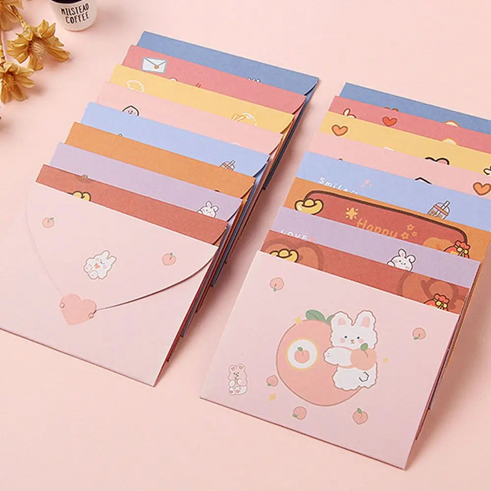 Cute Cartoon Birthday Card Blessing Thank Envelope Letter Paper Postcard Decor Gift Tanabata Birthday Girly Style Bear Rabbit
