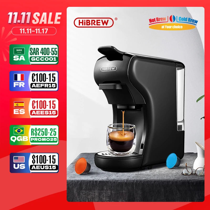 HiBREW Coffee Machine 19 Bar 4in1 Hot & Cold Multiple Capsule Espresso Cafetera Pod Coffee Maker Dolce Milk Nexpresso Powder H1A