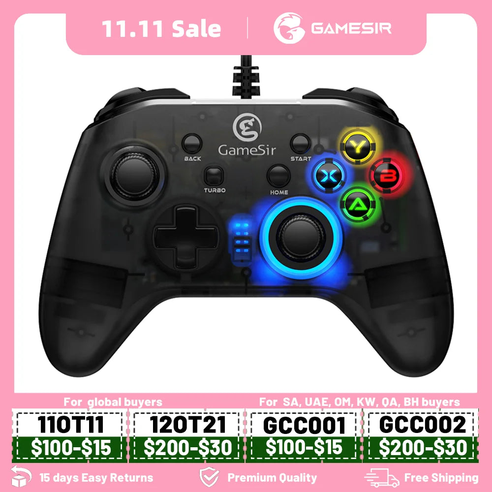 GameSir T4w USB Wired Gamepad Game Controller with Vibration and Turbo Function PC Joystick for Windows 7 8 10 11