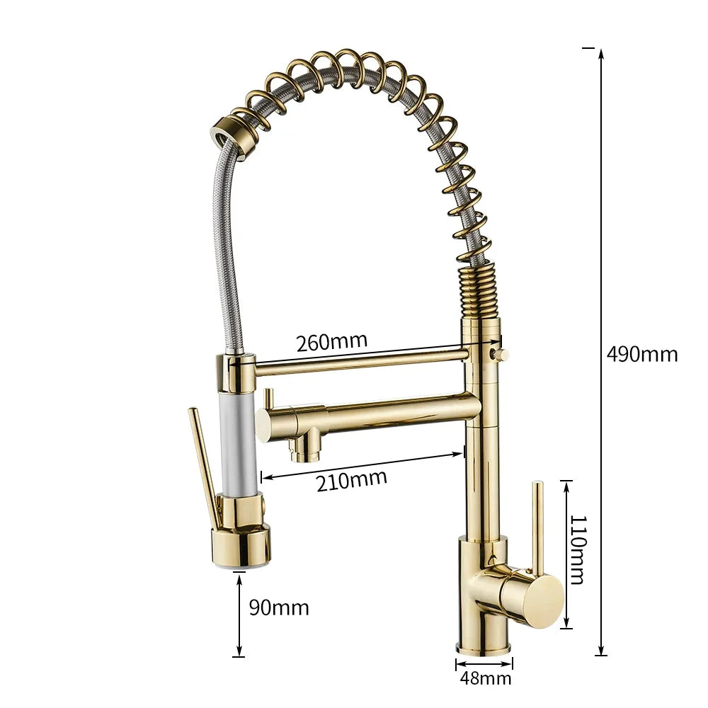 Kitchen Faucets Gold Torneira Para Cozinha Faucet for Kitchen Sink Single Pull Out Spring Spout Mixers Hot Cold Water Tap 866021