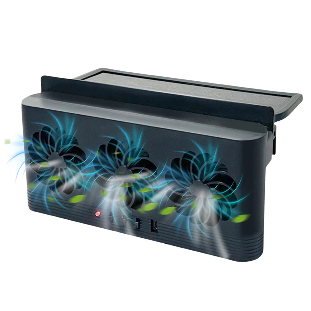 Solar Powered Car Radiator Cooling Fan with 3 Air Outlets Car Window Air Vent Fan USB Powered Auto Ventilation Fan for All Cars