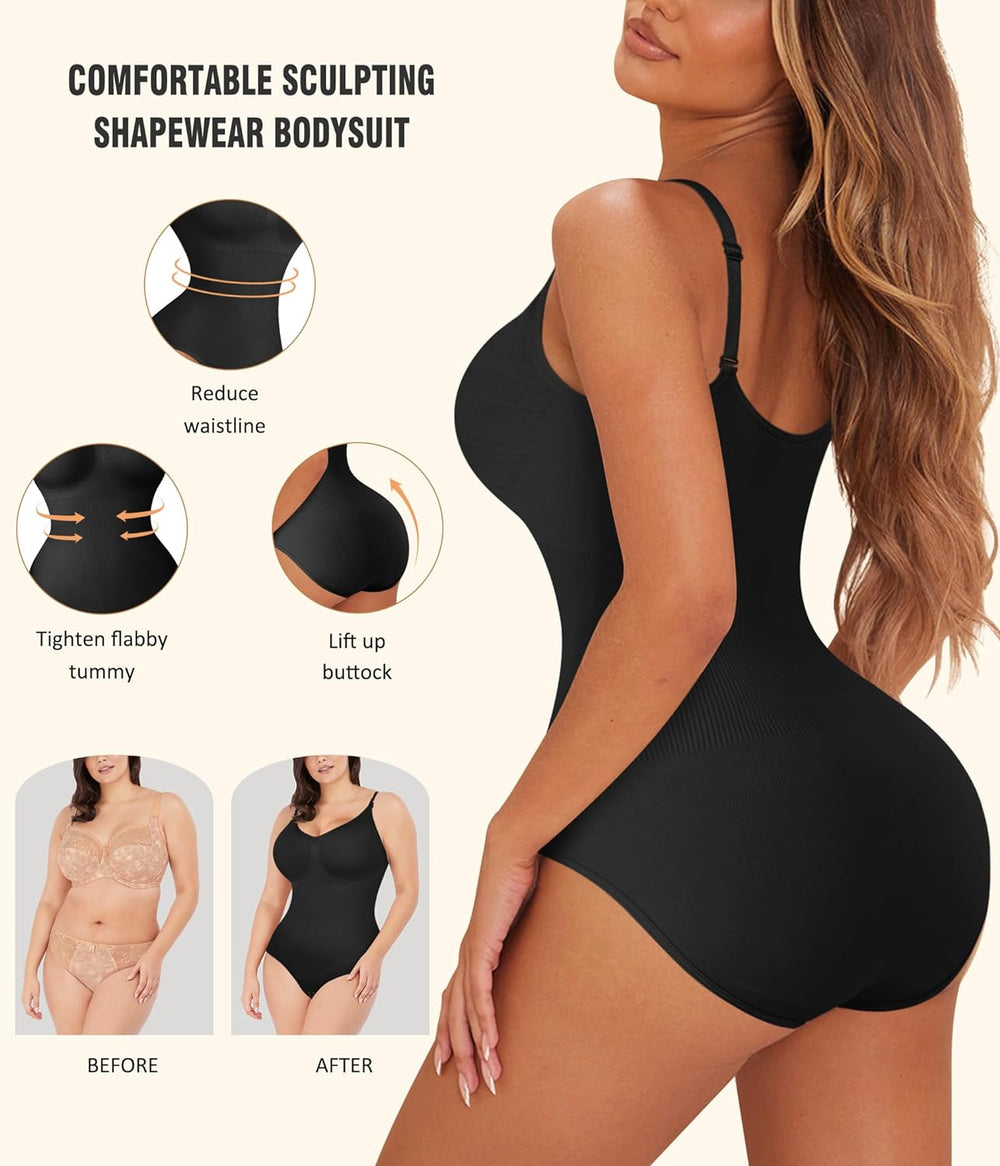 Women Slimming Bodysuits Shapewear Tops Tummy Control Body Shaper Spaghetti Strap Camisole Leotards Bodycon Jumpsuit