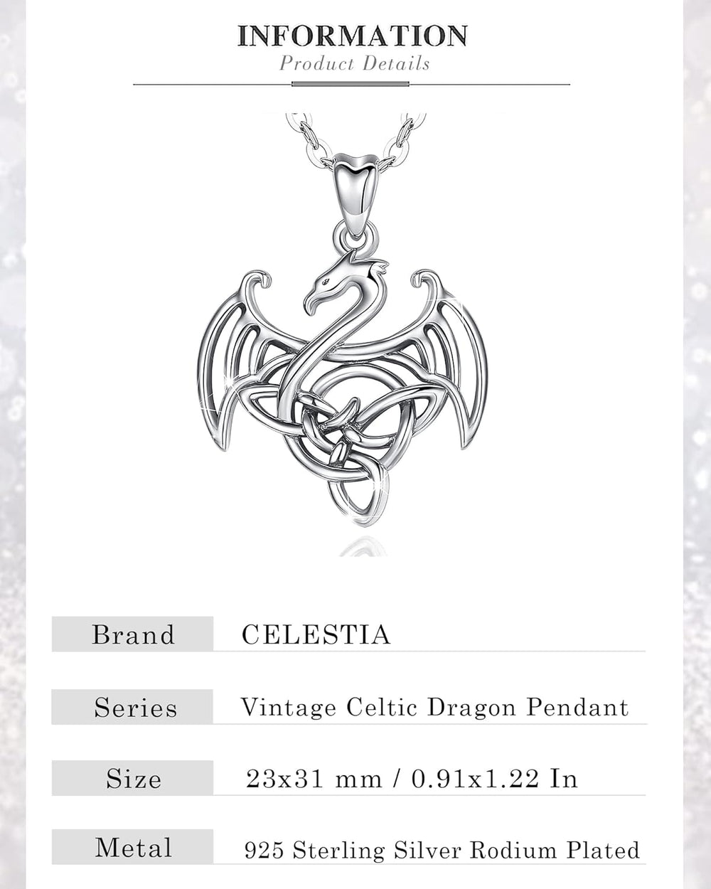 Dragon Necklace for Women Sterling Silver Dragon Jewelry Dragon Pendant Celtic Dragon Gifts for Mother Daughter Sister Wife